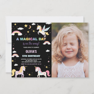 Colors Unicorns Geburtstagseinladungen mit Foto Einladung