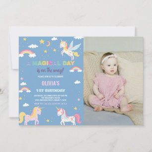 Colors Unicorns Geburtstagseinladungen mit Foto Einladung