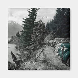 Colorsplash Vintage Bergsee Natur Autos Bild Magnet