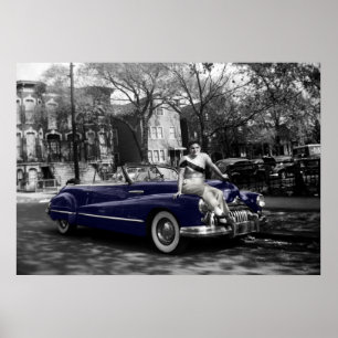Colorsplash Woman 1950's Buick Roadmaster Car Auto Poster