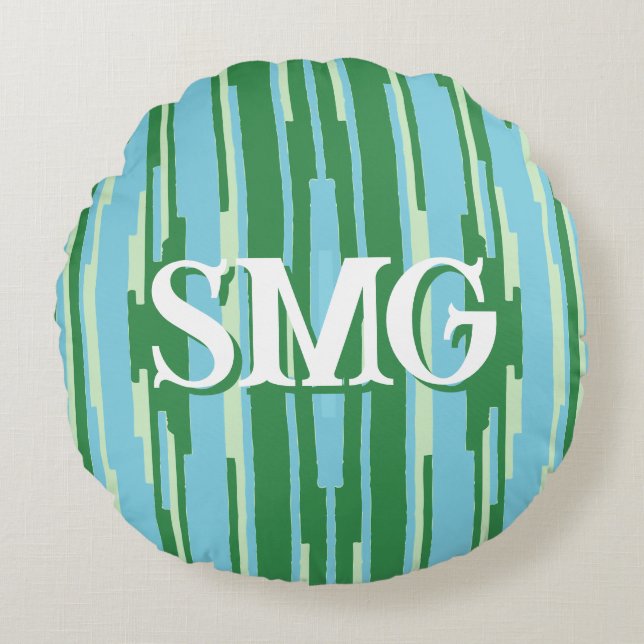 Colorstack Ikat in Green + Aqua Personalized Rundes Kissen (Vorderseite)