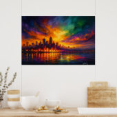 Colorstorm Metropolis Abstract Skyline at Dusk Poster (Küche)