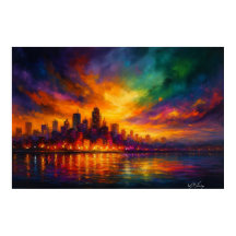 Colorstorm Metropolis Abstract Skyline at Dusk