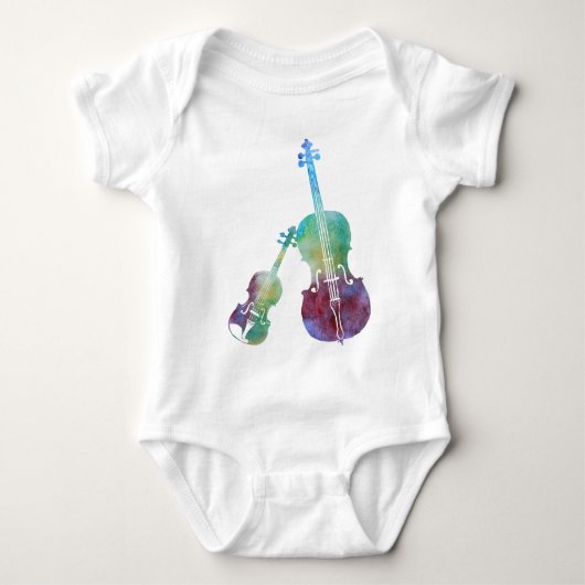 Colorwashed Violine und Cello Baby Strampler (Vorderseite)