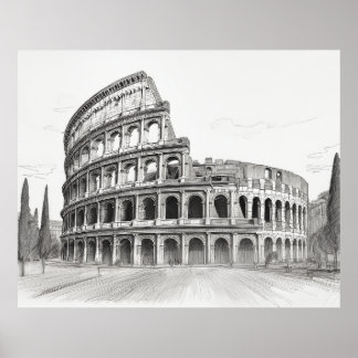 Colosseum historical landmark in rome, italy sketc poster