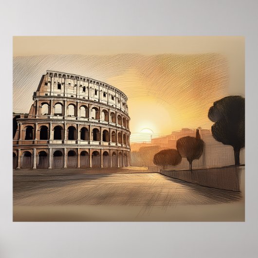 Colosseum structure in rome sketched at sunset poster (Vorne)