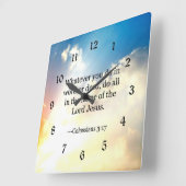 Colossian 3:17, Christian Bible Scripture, Quadratische Wanduhr (Winkel)