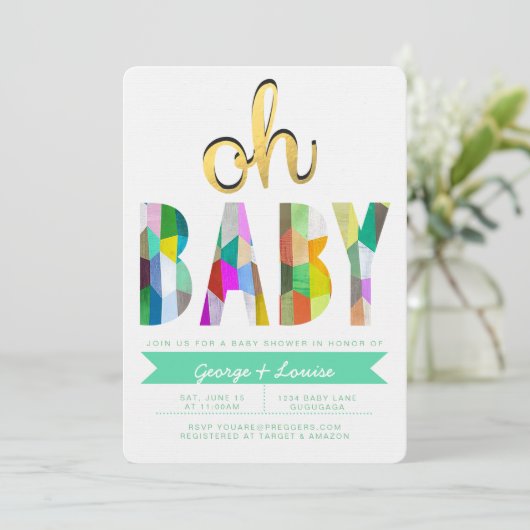 Colour Baby Dusche Einladung (Stehend Vorderseite)