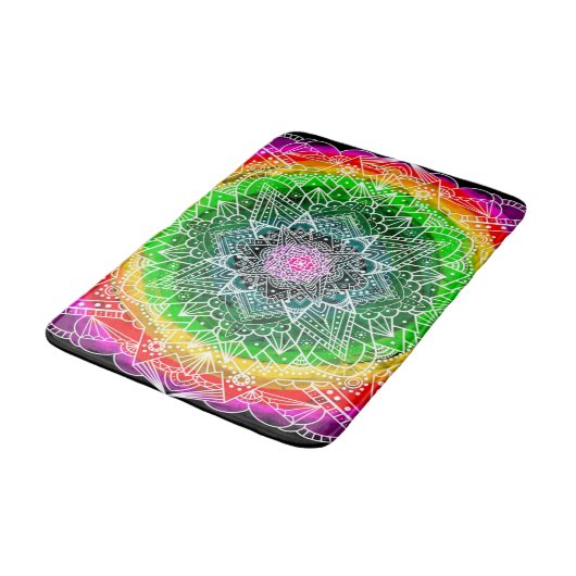 Colour Burst Rainbow Prism Mandala Badematte (Schrägansicht)