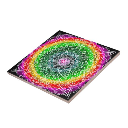 Colour burst Rainbow Prism Mandala Fliese (Seite)
