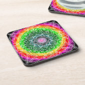Colour burst Rainbow Prism Mandala Getränkeuntersetzer (Linke Seite)
