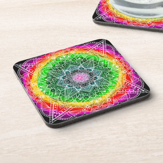Colour burst Rainbow Prism Mandala Getränkeuntersetzer (Linke Seite)