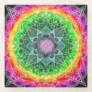 Colour burst Rainbow Prism Mandala Glasuntersetzer