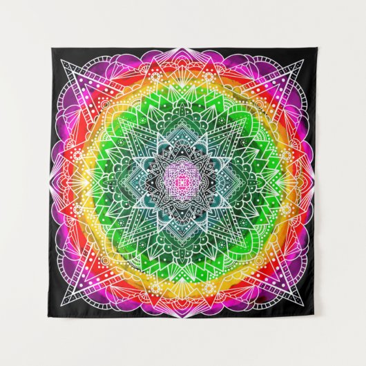 Colour Burst Rainbow Prism Mandala Wandteppich (Vorderseite (Horizontal))