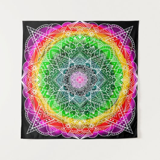 Colour Burst Rainbow Prism Mandala Wandteppich (Vorderseite)
