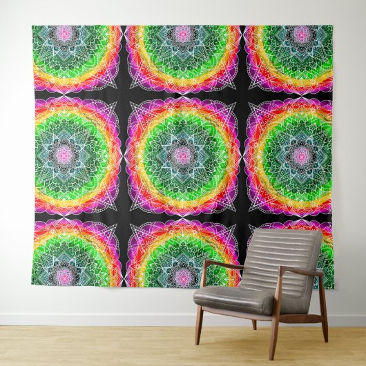 Colour Burst Rainbow Prism Mandala Wandteppich (Beispiel (Horizontal))