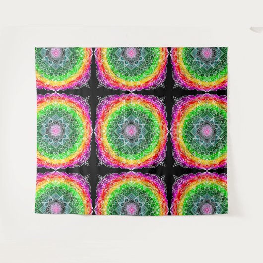 Colour Burst Rainbow Prism Mandala Wandteppich (Vorderseite (Horizontal))