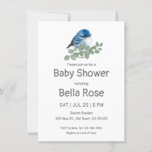 Colour Me Blue Bird Baby Shower Einladungen