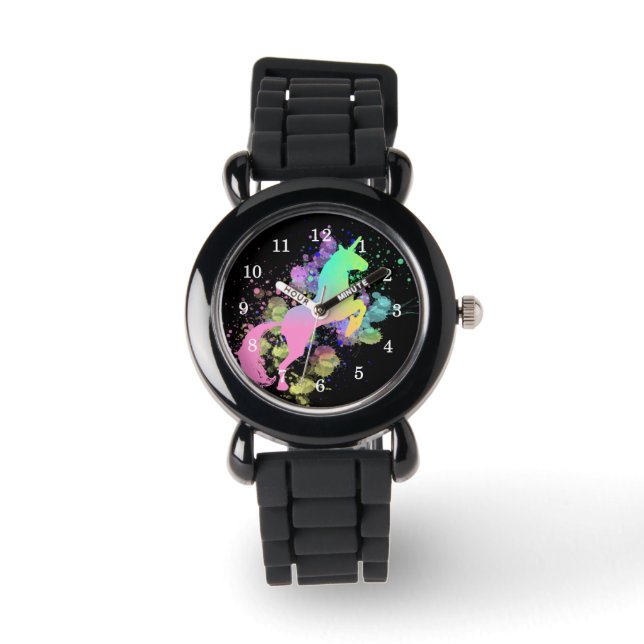 Colour Splash Fantasy Rainbow Unicorn Armbanduhr (Vorderseite)