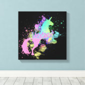 Colour Splash Fantasy Rainbow Unicorn Leinwanddruck (Insitu (Holzboden))