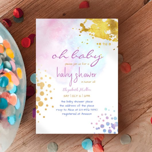 Colour Splash Pink Gold Girl Dusche Einladung