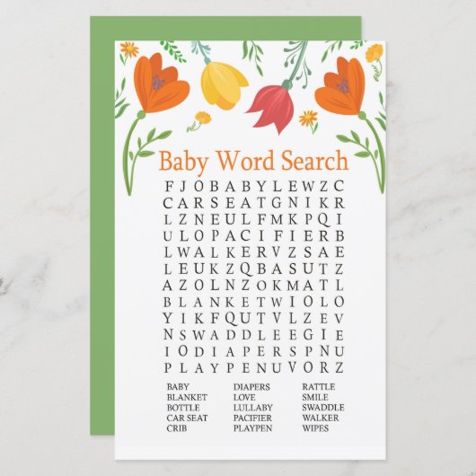 Colour tulips Baby Shooter Word Search Game (Vorne/Hinten)