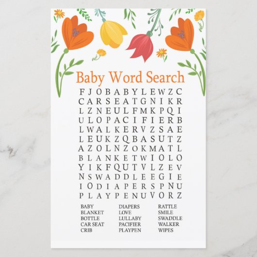 Colour tulips Baby Shooter Word Search Game (Vorderseite)