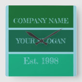 Coloured Block Style Company Name Quadratische Wanduhr (Vorderseite)