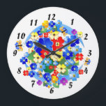 Colourful Art Deco Flowers Große Wanduhr<br><div class="desc">A really colourful art deco flower design.
The clock numbers may be changed to any font you wish,  but some adjustment may be necessary.
A fun design clock suitable for kids.</div>