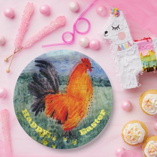 Colourful Bird Rooster Chicken Easter Pappteller (Party)