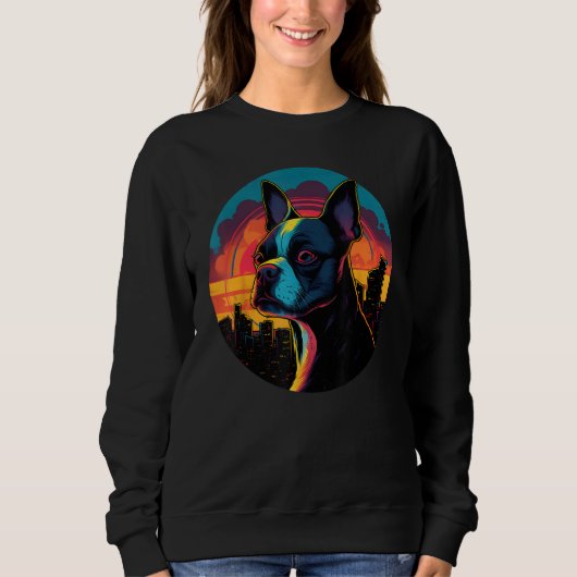 Colourful Boston Terrier Dog Dad Mom Graffity Sweatshirt (Vorderseite)
