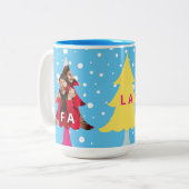 Colourful Bright Neon Fa La Christmas Photo Blue Zweifarbige Tasse (Vorderseite Links)