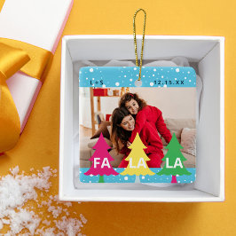 Colourful Bright Neon Fa La La Christmas Photo Keramikornament