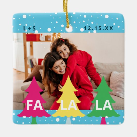 Colourful Bright Neon Fa La La Christmas Photo Keramikornament (Vorderseite)