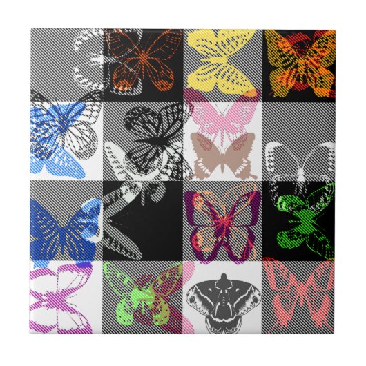 Colourful Butterfly Plaid Tartan Check Design  Fliese (Vorderseite)