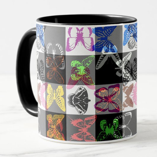 Colourful Butterfly Plaid Tartan Check Design  Tasse