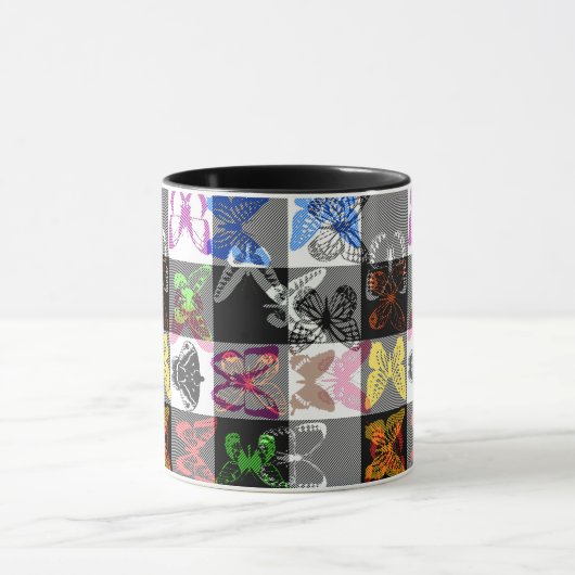 Colourful Butterfly Plaid Tartan Check Design Tasse (Zentrum)