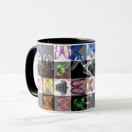 Colourful Butterfly Plaid Tartan Check Design  Tasse (Vorderseite Links)