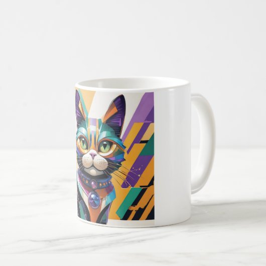 Colourful Cat Face Abstract Art Kaffeetasse (VorderseiteRechts)