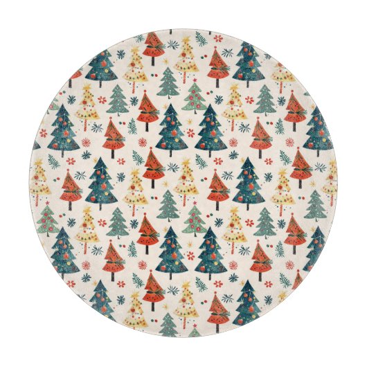 Colourful Christmas Pine Trees Seamless Pattern Schneidebrett (Vorderseite)