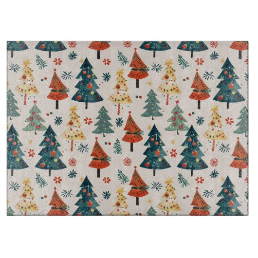 Colourful Christmas Pine Trees Seamless Pattern Schneidebrett (Vorderseite)