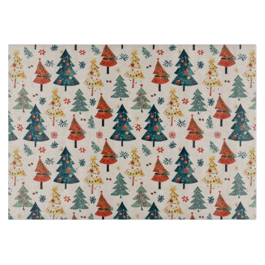 Colourful Christmas Pine Trees Seamless Pattern Schneidebrett (Vorderseite)