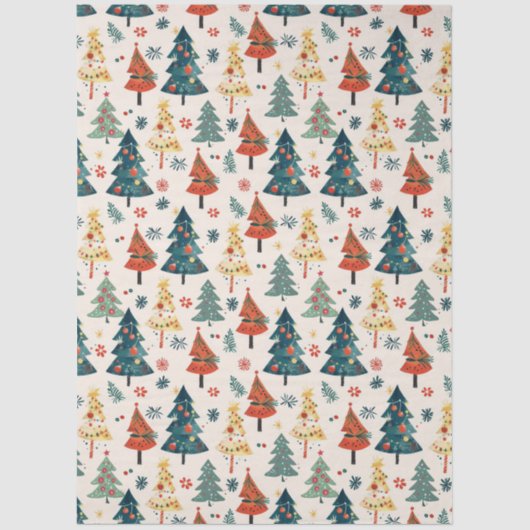 Colourful Christmas Pine Trees Seamless Pattern Seidenpapier (Vorderseite)