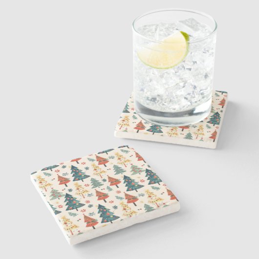 Colourful Christmas Pine Trees Seamless Pattern Steinuntersetzer (Seitenansicht)