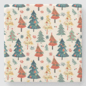 Colourful Christmas Pine Trees Seamless Pattern Steinuntersetzer (Vorderseite)