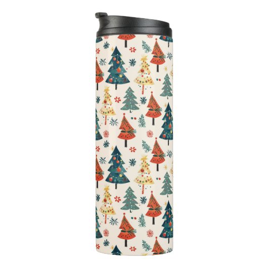 Colourful Christmas Pine Trees Seamless Pattern Thermosbecher (Nach rechts gedreht)