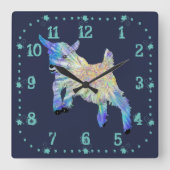 Colourful Cute Baby Goat Jumping Funky Animal Art Quadratische Wanduhr (Vorderseite)