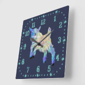 Colourful Cute Baby Goat Jumping Funky Animal Art Quadratische Wanduhr (Winkel)