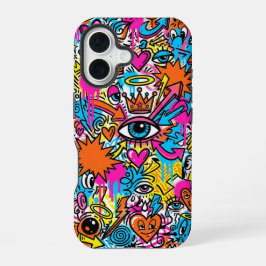 Colourful Cyberpunk Doodle Eye iPhone 16 case Hülle