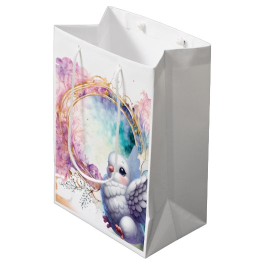 Colourful Dove Mittlere Geschenktüte (Vorderseite Schrägansicht)